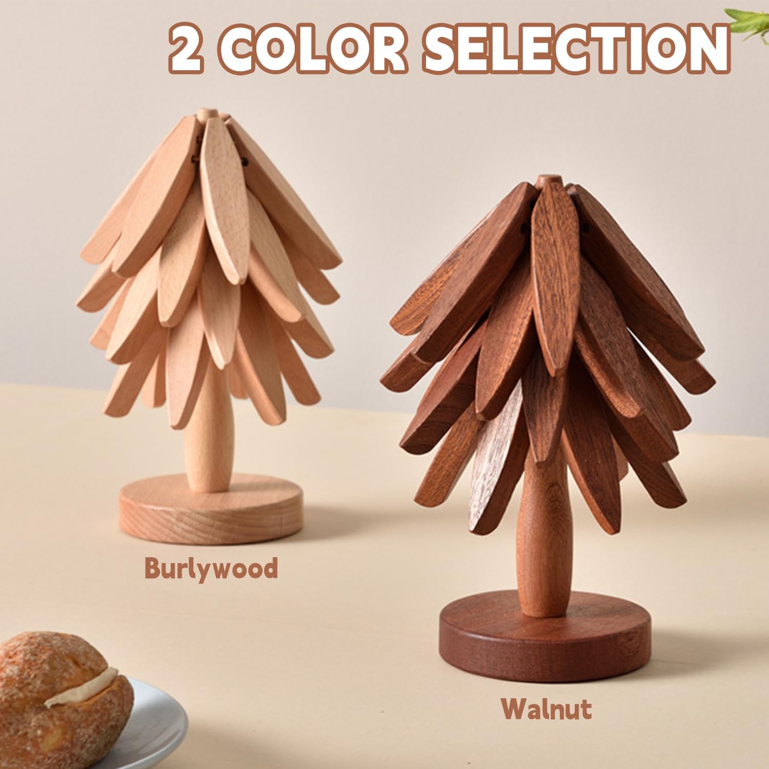 4a48f42819e89431111911d4da2074b3300d533f.jpg ✨Natural Tree Trivet Set - 4 bamoo Trivets & 1 Stand Like a Christmas Tree - Image 1