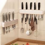 Multifunctional Wall-Mounted Knife Holder with Hooks
